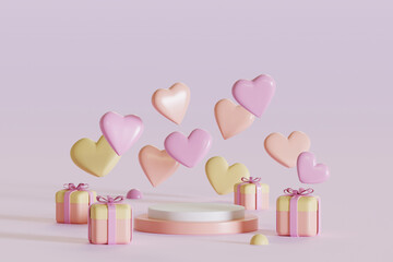 Mock up with podium for product display,heart shape happy valentine's day concept.3d rending.3d illustration.
