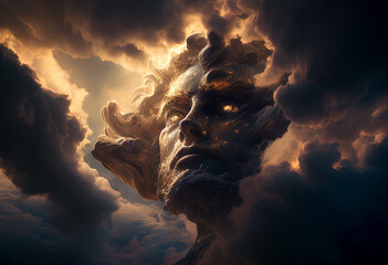 Portrait of God looking at us from heaven.