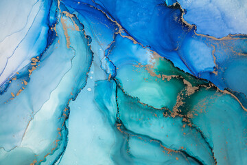 Painting created with alcohol ink. Soft smooth color transitions combined with clear gold and...