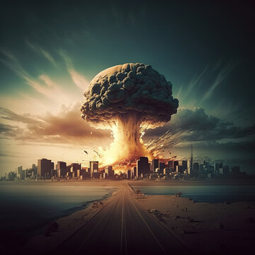 smoke cloud, nuclear bomb, nuclear mushroom, the concept of the apocalypse. generative AI