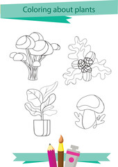 Coloring page about plants. educational coloring book for children