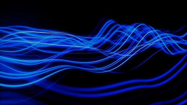 Sound Wave and Audio Technology Concept. Blue, Futuristic Digital Style. 3D Render.
