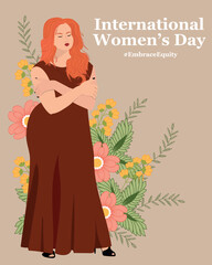 Plus size woman embrace herself. International Women's Day 2023. Body positive concept. Embrace equity