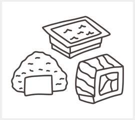 Doodle japan food clipart isolated Sketch hand drawn sushi art Engraving vector stock illustration EPS 10