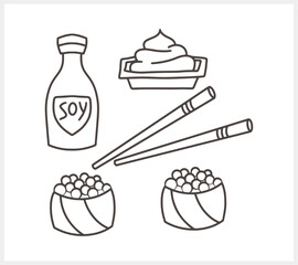 Doodle japan food clipart isolated Sketch sushi hand drawn art Engraving vector stock illustration EPS 10