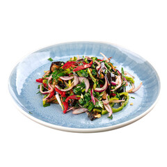 Portion of savory salad with aubergine and pepper