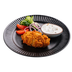 Portion of russian pozharsky cutlet with sauce