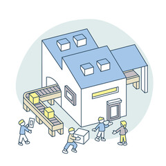 工場ラインと生活。作業する人々。