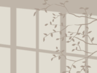 窓と木の影がベージュ色の壁に映るお洒落な背景