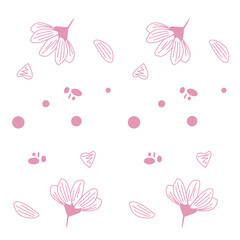 Line Art Flower and Heart pink Pattern Background Vector