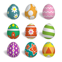 Set of colorful easter eggs collection isolated on white background