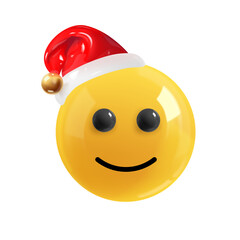 Emoji face smiling with santa hat. Emotion Realistic 3d Render. Icon Smile Emoji. Yellow glossy emoticons.