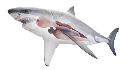 3D rendered illustration of a shark's internal organs
