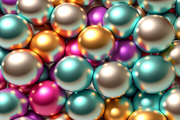 Abstract pattern of shiny Various Colorful metallic spheres. Generative AI