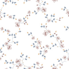 seamless pattern of flowers, branches and leaves