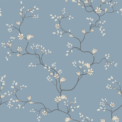 seamless pattern of flowers, branches and leaves