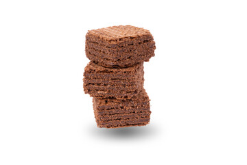 Wafers cubes with chocolate isolated on white background