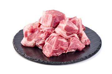 Raw pork shuulder steaks, isolated on white background. High resolution image.