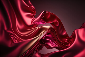 Abstract shiny silk of cloth, deep red background. Generative AI