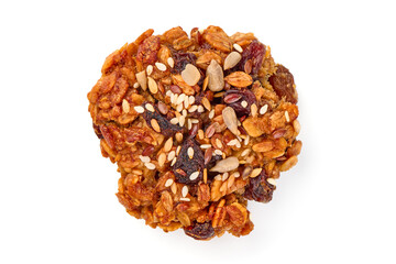 Homemade oat cookies with seeds, isolated on white background.