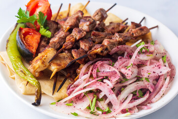 Traditional delicious Turkish foods; skewers cop sis