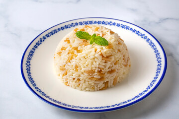 Traditional delicious Turkish food; Turkish style rice pilaf (Turkish name; Arpa sehriyeli pirinc pilavi)