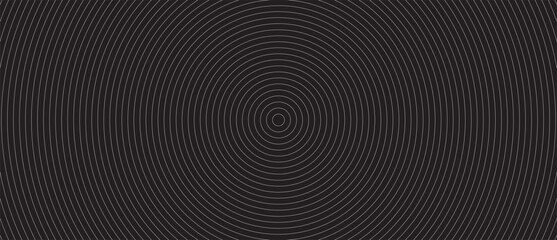 Circle lines pattern on black background. Circle lines pattern for backdrop, brochure, wallpaper template. Realistic lines with repeat circles texture. Simple geometric background, vector illustration