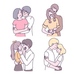 Big isolated Couple in love, happy young girl and boy in love, valentine concept flat Vector illustration in cartoon style