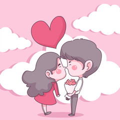Big isolated Couple in love, happy young girl and boy in love, valentine concept flat Vector illustration in cartoon style
