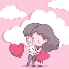 Big isolated Couple in love, happy young girl and boy in love, valentine concept flat Vector illustration in cartoon style