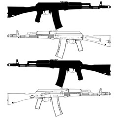 Assault Rifle Vector. Automatic Gun fire rifle with silhouette included. A vector illustration of an assault rifle.