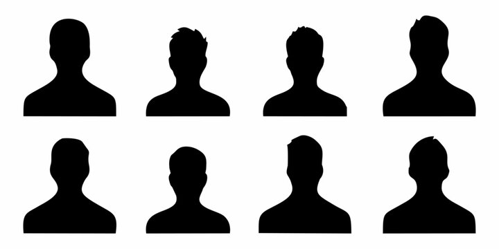 Black silhouette of a person. Male head silhouettes avatar, profile icons. 