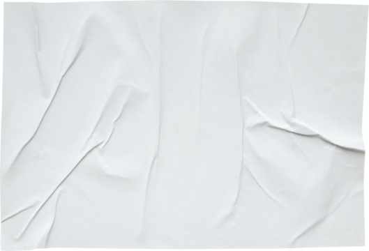 Blank white crumpled and creased paper sticker poster texture isolated on white background