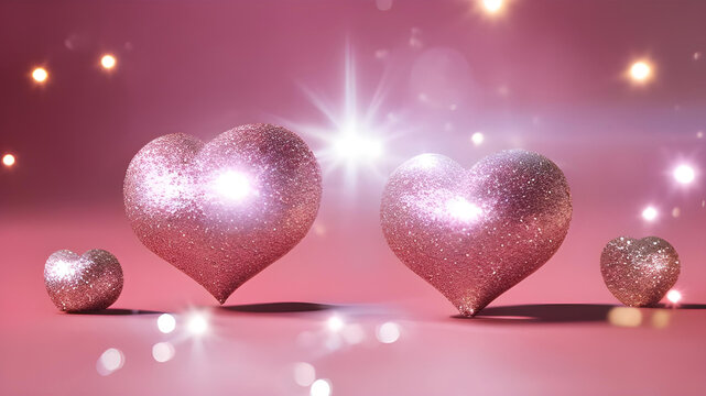 Sparkly hearts on a dark viva magenta pink background with sparkles and bokeh. Happy Valentine's Day! Wallpaper, card, magazine, IG, generative AI