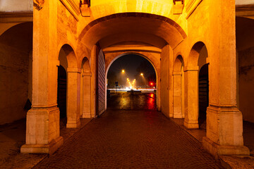 Interior of Saint Thomas main gate in Treviso in front of the avenue
