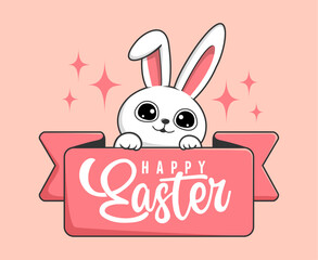 Rabbit Easter Happy Easter Day - Cute Bunny Easter Label Kawaii