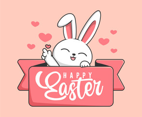 Rabbit Easter Happy Easter Day - Cute Bunny Easter Label with Love