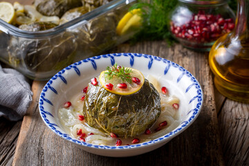 Traditional Turkish food; stuffed artichokes, stuffed artichokes. Turkish name; enginar canaginda sarma - dolma