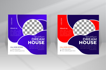 Real Estate Construction Social Media Post Banner, Luxury Home and Apartment Builder Square Flyer template design