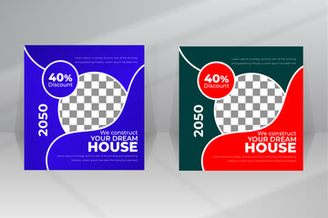 Real Estate Construction Social Media Post Banner, Luxury Home Builder Square Flyer template design