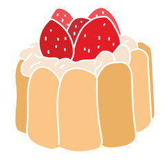 Fresh strawberry cake dessert hand drawn element