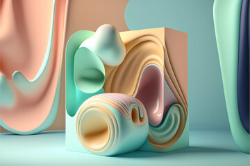 a minimalistic abstract geometric background design with a fluid shape composition in pastel colors