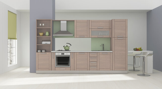 Kitchen interior color grid 3D rendering