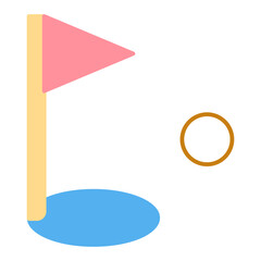 Golf flag hole and ball - icon, illustration on white background, flat color style