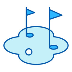 Golf playing field, holes with flags and ball - icon, illustration on white background, similar style
