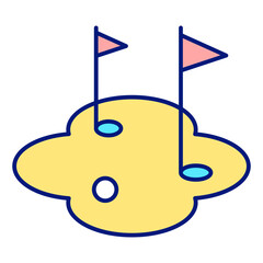 Golf playing field, holes with flags and ball - icon, illustration on white background, color style