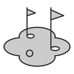 Golf playing field, holes with flags and ball - icon, illustration on white background, grey style