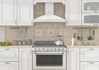 Kitchen interior color grid 3D rendering
