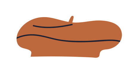 French beret, artist basque hat. Classy felt cap. Soft wool headwear. Women female head wear, fashion clothes, classic elegant ladies garment. Flat vector illustration isolated on white background