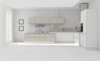Kitchen interior color grid 3D rendering